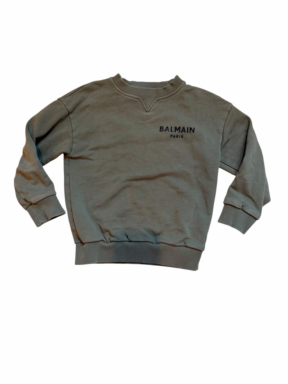 Balmain Olive Green Ribbed Neck Sweatshirt